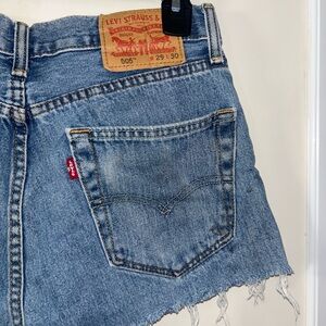 Levi's Blue Frayed Denim Shorts